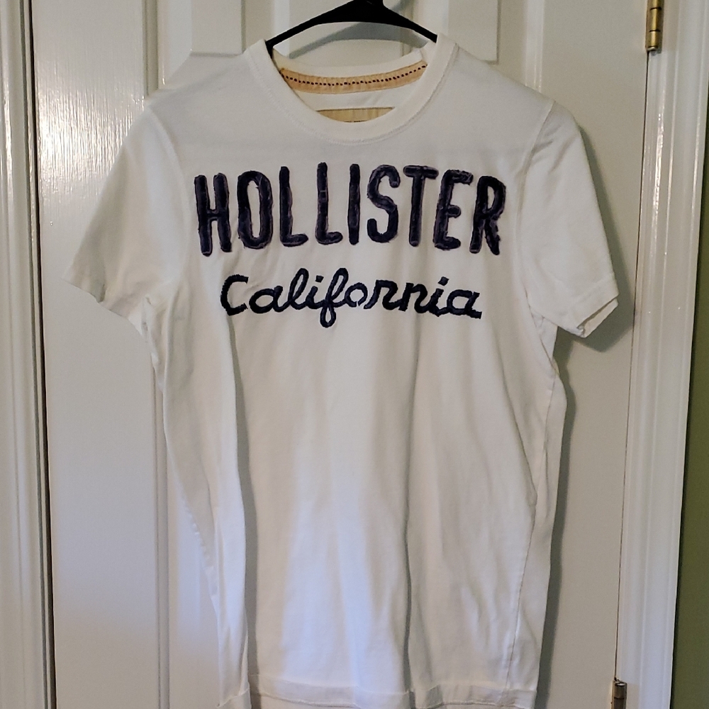 Hollister White Tee with Dark Blue Script